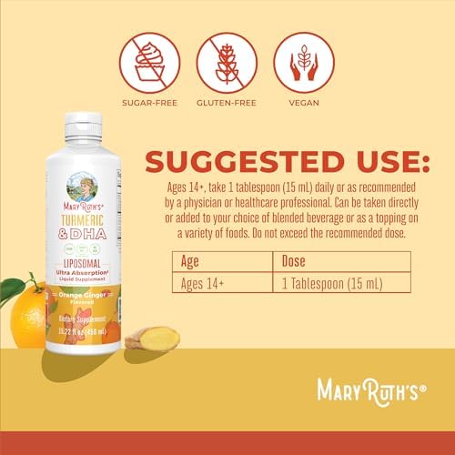 MARYRUTH'S Organics | Suplemento Líquido de Cúrcuma Liposomal y DHA | Curcumina, Aceite de Jengibre, DHA de Algas y Vitamina E | 15.22 oz - imagen 3