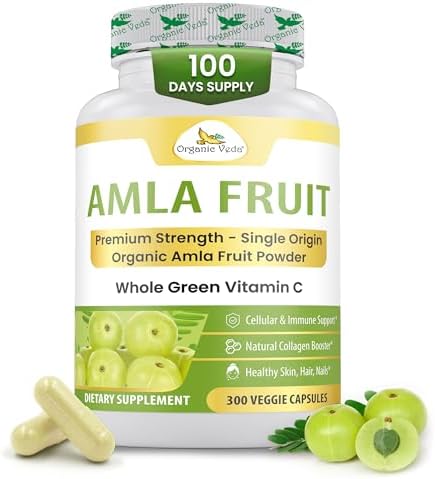 Cápsulas de Amla Orgánica Veda - 1500mg, 300 Cápsulas - Suplemento Natural de Vitamina C con Antioxidantes para Inmunidad, Piel Radiante y - imagen 1