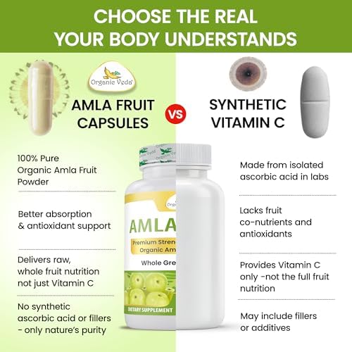 Cápsulas de Amla Orgánica Veda - 1500mg, 300 Cápsulas - Suplemento Natural de Vitamina C con Antioxidantes para Inmunidad, Piel Radiante y - imagen 5