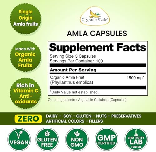 Cápsulas de Amla Orgánica Veda - 1500mg, 300 Cápsulas - Suplemento Natural de Vitamina C con Antioxidantes para Inmunidad, Piel Radiante y - imagen 7