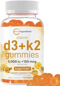 Gomitas de Vitamina D3 K2 Micro Ingredients, 120 piezas | 5,000 UI de Vitamina D + 100 mcg K2 MK-7 | Suplementos para Huesos, Inmunidad y Corazón | - imagen 1