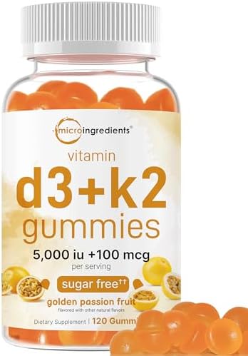 Gomitas de Vitamina D3 K2 Micro Ingredients, 120 piezas | 5,000 UI de Vitamina D + 100 mcg K2 MK-7 | Suplementos para Huesos, Inmunidad y Corazón | - imagen 1