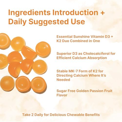 Gomitas de Vitamina D3 K2 Micro Ingredients, 120 piezas | 5,000 UI de Vitamina D + 100 mcg K2 MK-7 | Suplementos para Huesos, Inmunidad y Corazón | - imagen 2