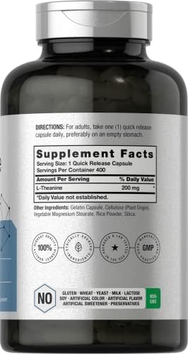Horbäach L Teanina | 200mg | 400 Cápsulas | Tamaño Económico | Suplemento No Transgénico y Libre de Gluten - imagen 2