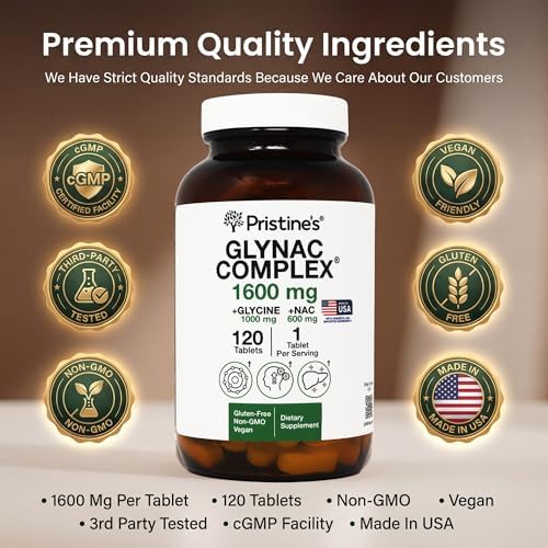 Suplemento GlyNAC Complejo Tableta Grande 1600MG Producción de Glutatión - Probado por Terceros Apoyo a la Salud y Cognitivo - Glutamina y NAC Sin - imagen 2
