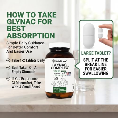 Suplemento GlyNAC Complejo Tableta Grande 1600MG Producción de Glutatión - Probado por Terceros Apoyo a la Salud y Cognitivo - Glutamina y NAC Sin - imagen 4