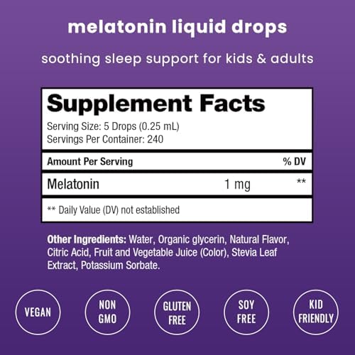 NutraChamps Gotas de Melatonina Líquida, 480 Porciones, Suplemento Vegano y Sin Azúcar para Sueño Infantil, Sabor a Frutos Rojos, 1 mg - imagen 2