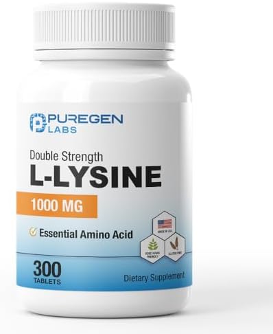 L-Lisina de Puregen Labs Extra Fuerte 1000 MG por Tableta - 300 Servings | Alta Potencia, Soporte Inmunológico y de Colágeno, Sin OGM, Sin Gluten ni - imagen 1