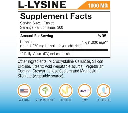 L-Lisina de Puregen Labs Extra Fuerte 1000 MG por Tableta - 300 Servings | Alta Potencia, Soporte Inmunológico y de Colágeno, Sin OGM, Sin Gluten ni - imagen 2