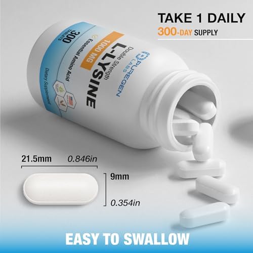 L-Lisina de Puregen Labs Extra Fuerte 1000 MG por Tableta - 300 Servings | Alta Potencia, Soporte Inmunológico y de Colágeno, Sin OGM, Sin Gluten ni - imagen 6