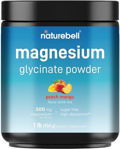 NatureBell Polvo de Magnesio Glicinato 500mg, 1lb (16oz) | 100% Quelado para Alta Absorción | Sabor Durazno Mango | Apoya la Salud Muscular, Ósea y - imagen 1