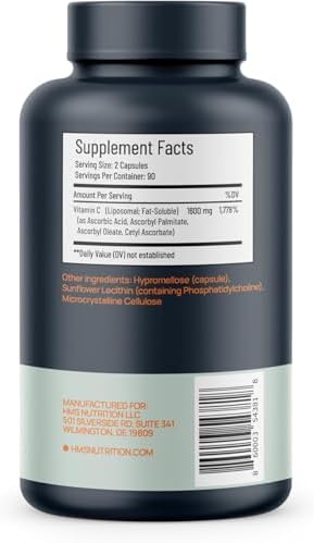 HMS Nutrition Vitamina C Liposomal 1600 mg — Cápsulas Liposomales de Alta Absorción para Inmunidad y Piel | Sin OGM, Sin Gluten | 180 Cápsulas - imagen 5