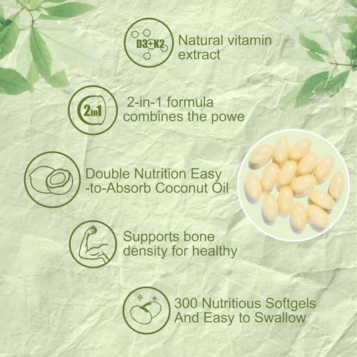 Willbin 300 Pzs 2 en 1 Vitamina D3 10000 IU + K2 (MK-7) 200 mcg, Softgels de Aceite de Coco, Apoya Huesos, Corazón e Inmunidad - Fáciles de Tragar y - imagen 4