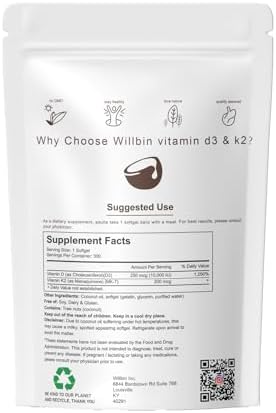 Willbin 300 Pzs 2 en 1 Vitamina D3 10000 IU + K2 (MK-7) 200 mcg, Softgels de Aceite de Coco, Apoya Huesos, Corazón e Inmunidad - Fáciles de Tragar y - imagen 7