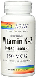 Solaray Vitamina K-2 Triple Fuerza MK-7 150 mcg - Suplemento de Vitamina K2 para la Salud Ósea, 30 Cápsulas Veganas - imagen 1