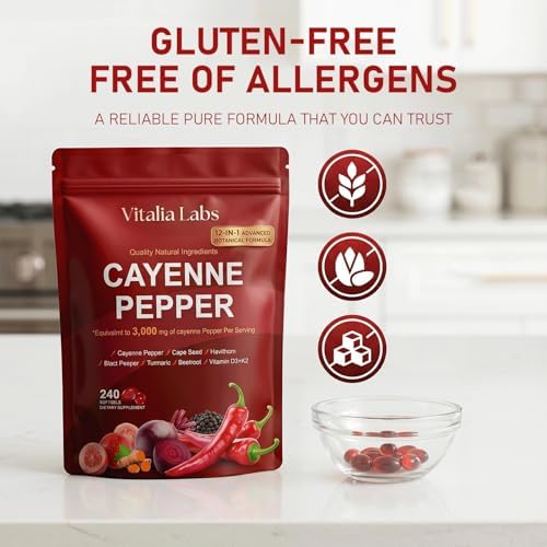Vitalia Labs Cápsulas Blandas de Pimienta de Cayena, Suplemento Natural de Capsaicina - 60 Cápsulas - imagen 3