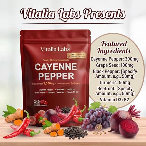 Vitalia Labs Cápsulas Blandas de Pimienta de Cayena, Suplemento Natural de Capsaicina - 60 Cápsulas - imagen 6