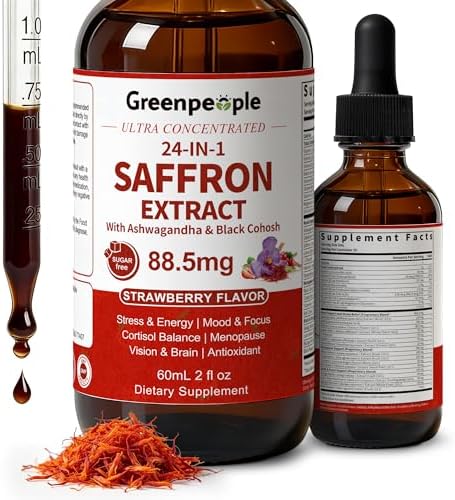 Suplementos de Extracto de Azafrán GREENPEOPLE - 24 en 1, 88.5mg con Ashwagandha, Cohosh Negro y Melena de León para Ánimo, Enfoque, Alivio del - imagen 1