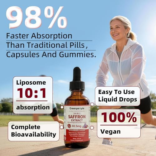 Suplementos de Extracto de Azafrán GREENPEOPLE - 24 en 1, 88.5mg con Ashwagandha, Cohosh Negro y Melena de León para Ánimo, Enfoque, Alivio del - imagen 2