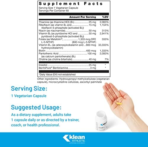 Klean Athlete Klean B-Complex | Apoya la Producción de Energía, Función Cardiovascular y Funciones Celulares Normales | Certificado NSF para Deporte - imagen 2