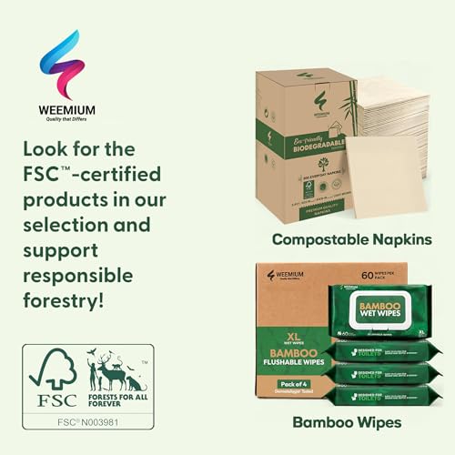 Toallitas de Bambú Weemium – Paquete de 4 (240 Toallitas XL Desechables) – Orgánicas, Sin Árboles, Certificadas FSC y Seguras para Fosas Sépticas – - imagen 8