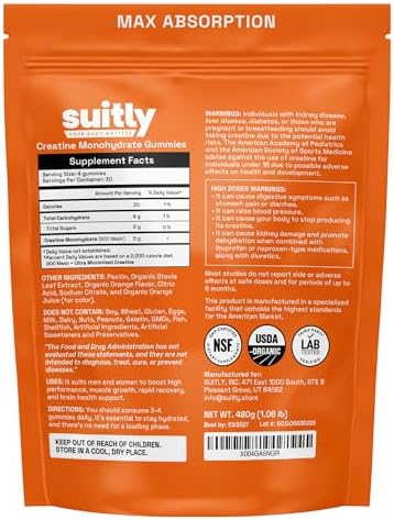 Gomitas de Creatina Suitly | 5g de Creatina Monohidratada Ultra-Micronizada | Ingredientes Orgánicos | Veganas, Sin Azúcar, No OGM y Sin Gluten | 120 - imagen 8