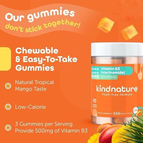 Gomitas de Niacinamida 500mg Kindnature – Suplemento de Niacina sin Enrojecimiento – Apoya la Piel, Energía y Bienestar del Sistema Nervioso – - imagen 5