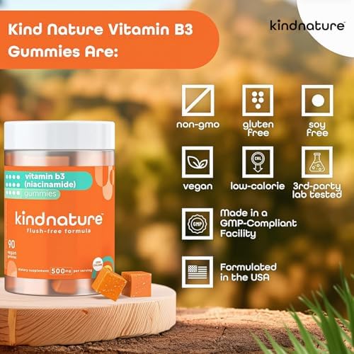 Gomitas de Niacinamida 500mg Kindnature – Suplemento de Niacina sin Enrojecimiento – Apoya la Piel, Energía y Bienestar del Sistema Nervioso – - imagen 6