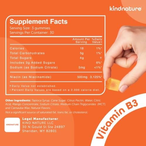Gomitas de Niacinamida 500mg Kindnature – Suplemento de Niacina sin Enrojecimiento – Apoya la Piel, Energía y Bienestar del Sistema Nervioso – - imagen 8
