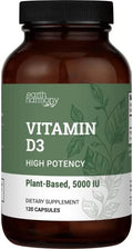 Suplemento Vegano de Vitamina D3 5000 iu Earth Harmony Naturals - Alta Potencia para Salud Inmunológica y Huesos Fuertes - 120 Cápsulas, Suministro - imagen 1