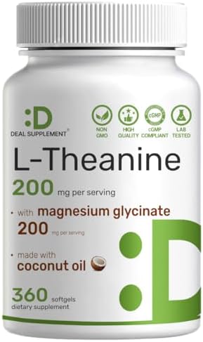 L-Teanina con Magnesio Glicinato, 360 Cápsulas Blandas | 200mg de L-Teanina y 200mg de Magnesio Glicinato por Porción | Complejo de Aminoácidos y - imagen 1