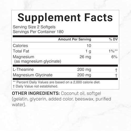 L-Teanina con Magnesio Glicinato, 360 Cápsulas Blandas | 200mg de L-Teanina y 200mg de Magnesio Glicinato por Porción | Complejo de Aminoácidos y - imagen 2