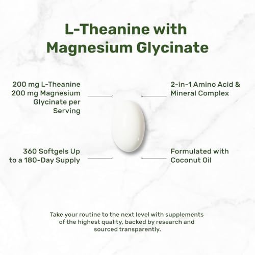 L-Teanina con Magnesio Glicinato, 360 Cápsulas Blandas | 200mg de L-Teanina y 200mg de Magnesio Glicinato por Porción | Complejo de Aminoácidos y - imagen 3