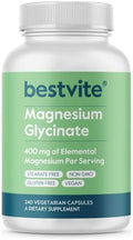 BESTVITE Magnesio Glicinato Sin Relleno - 400mg por Porción (240 Cápsulas Veganas) - Apoyo para Músculos, Relajación, Estrés y Sueño - Sin Estearatos - imagen 1