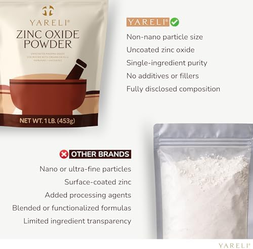 Polvo de Óxido de Zinc Yareli, Sin Fragancia, Grado USP, No Nano y Sin Recubrimiento para Lociones, Desodorantes, Cremas y Jabones, 1 lb - imagen 5