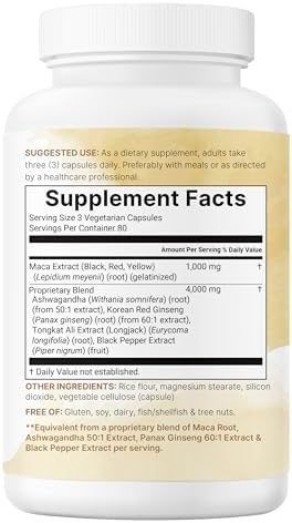 Cápsulas de Raíz de Maca para Hombres y Mujeres 5,000mg | 240 Cápsulas Veganas con Ashwagandha, Maca Roja, Negra y Amarilla, Ginseng Panax, Tongkat - imagen 6