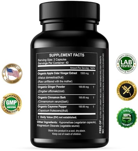 Cápsulas de Vinagre de Sidra de Manzana 1500 mg con la Madre - Suplemento Extra Fuerte con Jengibre, Cayena y Canela - Detox Natural y Digestión - imagen 2