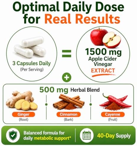 Cápsulas de Vinagre de Sidra de Manzana 1500 mg con la Madre - Suplemento Extra Fuerte con Jengibre, Cayena y Canela - Detox Natural y Digestión - imagen 6