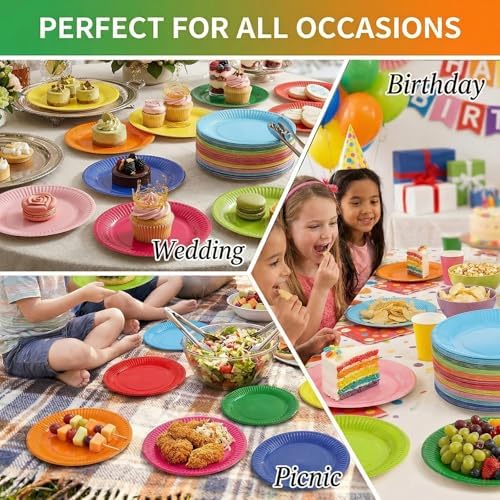 Platos de Papel Desechables Nicunom de 7, 200 Pcs, Redondos en Colores Variados para Fiestas, Bodas y Cumpleaños - imagen 3