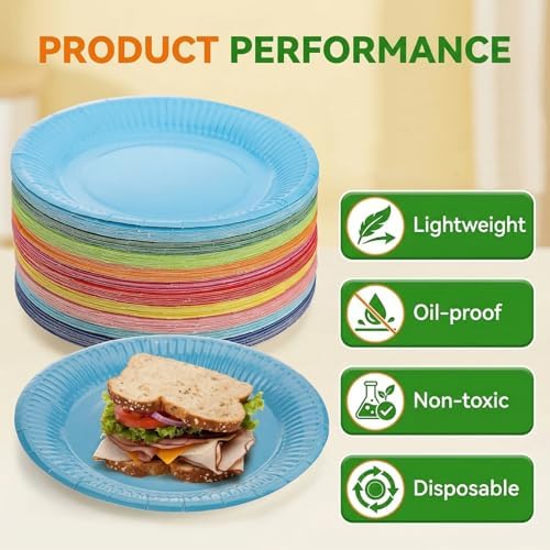 Platos de Papel Desechables Nicunom de 7, 200 Pcs, Redondos en Colores Variados para Fiestas, Bodas y Cumpleaños - imagen 4