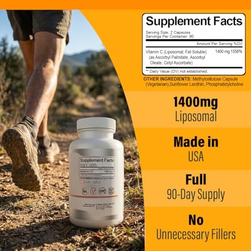 Vitamina C Liposomal 1400mg - 180 Cápsulas Veganas - Ingredientes Sin China, Alta Absorción y Soluble en Grasas - Apoya el Sistema Inmunológico y - imagen 2