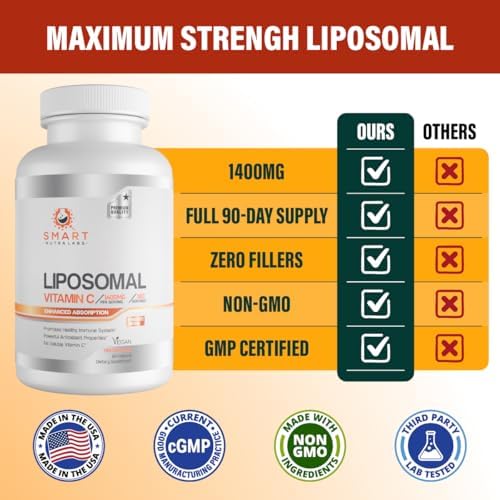 Vitamina C Liposomal 1400mg - 180 Cápsulas Veganas - Ingredientes Sin China, Alta Absorción y Soluble en Grasas - Apoya el Sistema Inmunológico y - imagen 4