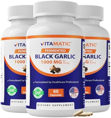 Vitamatic Paquete de 3 Extracto de Ajo Negro Fermentado 1000 mg 60 Cápsulas - Sin OGM, Sin Gluten - (Total 180 Cápsulas) - imagen 1