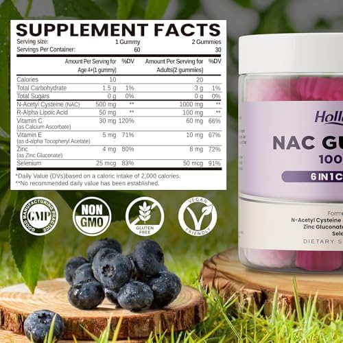 Gomitas 6 en 1 NAC, Suplemento Masticable de N Acetil Cisteína 1000mg para Niños y Adultos, con ALA, Zinc, Vitaminas C y E, Selenio, Sabor Arándano, - imagen 2