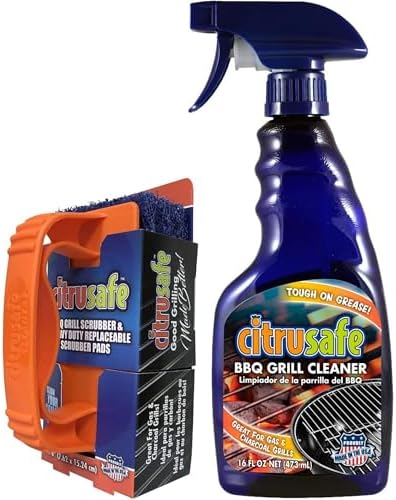 Kit de Limpieza para Parrilla CitruSafe - Limpiador de Parrilla BBQ (16oz) y Estropajo con 3 Almohadillas Reemplazables de Alta Resistencia - Eficaz - imagen 1