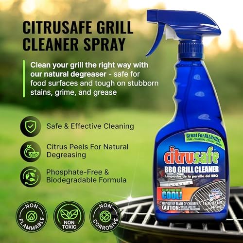 Kit de Limpieza para Parrilla CitruSafe - Limpiador de Parrilla BBQ (16oz) y Estropajo con 3 Almohadillas Reemplazables de Alta Resistencia - Eficaz - imagen 2