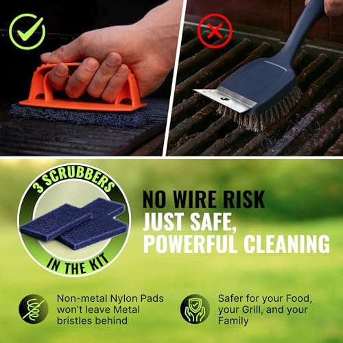 Kit de Limpieza para Parrilla CitruSafe - Limpiador de Parrilla BBQ (16oz) y Estropajo con 3 Almohadillas Reemplazables de Alta Resistencia - Eficaz - imagen 3