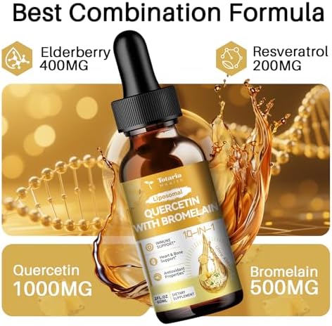 Totaria Quercetina Liposomal con Bromelina - Gotas Líquidas de Alta Absorción 1000mg de Quercetina y 500mg de Bromelina con Saúco, Vitamina C y Zinc - imagen 2