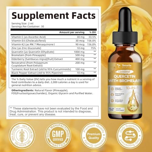 Totaria Quercetina Liposomal con Bromelina - Gotas Líquidas de Alta Absorción 1000mg de Quercetina y 500mg de Bromelina con Saúco, Vitamina C y Zinc - imagen 7