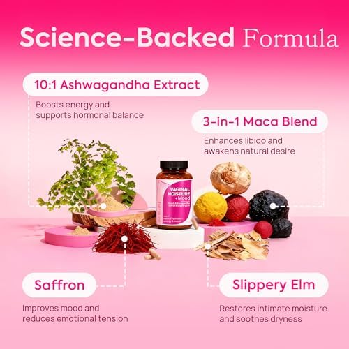 HerAuré Aumento de Humedad Vaginal y Libido para Mujeres - Alivio del Estrés, Equilibrio Hormonal, Deseo y Ánimo - 60 Cápsulas con Ashwagandha, Musgo - imagen 3